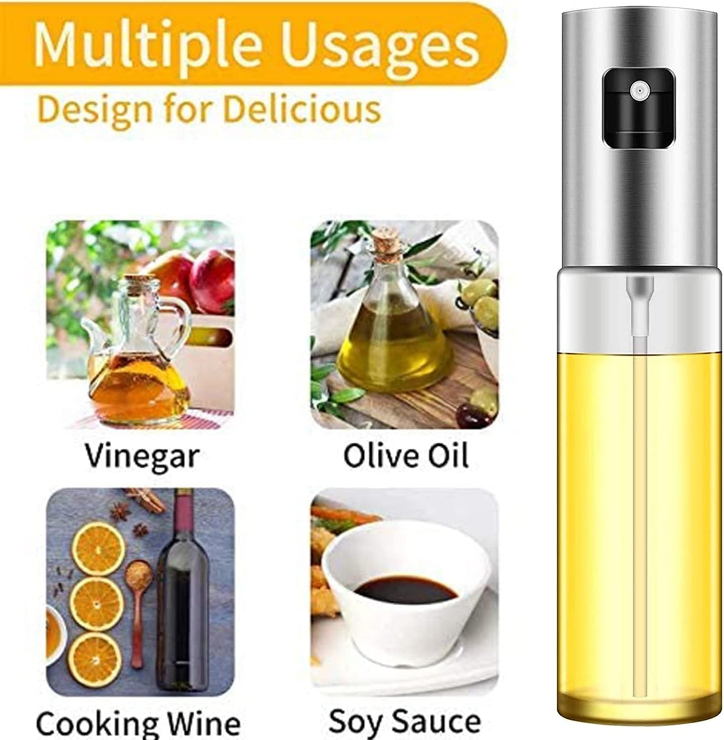 Oil Sprayer for Cooking, 100Ml Oil Spray Bottle Versatile Glass for Cooking, Baking, Roasting, Grilling