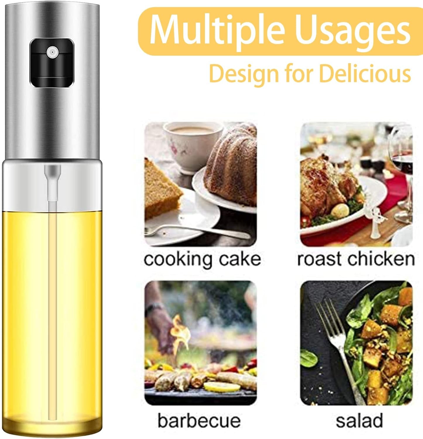 Oil Sprayer for Cooking, 100Ml Oil Spray Bottle Versatile Glass for Cooking, Baking, Roasting, Grilling