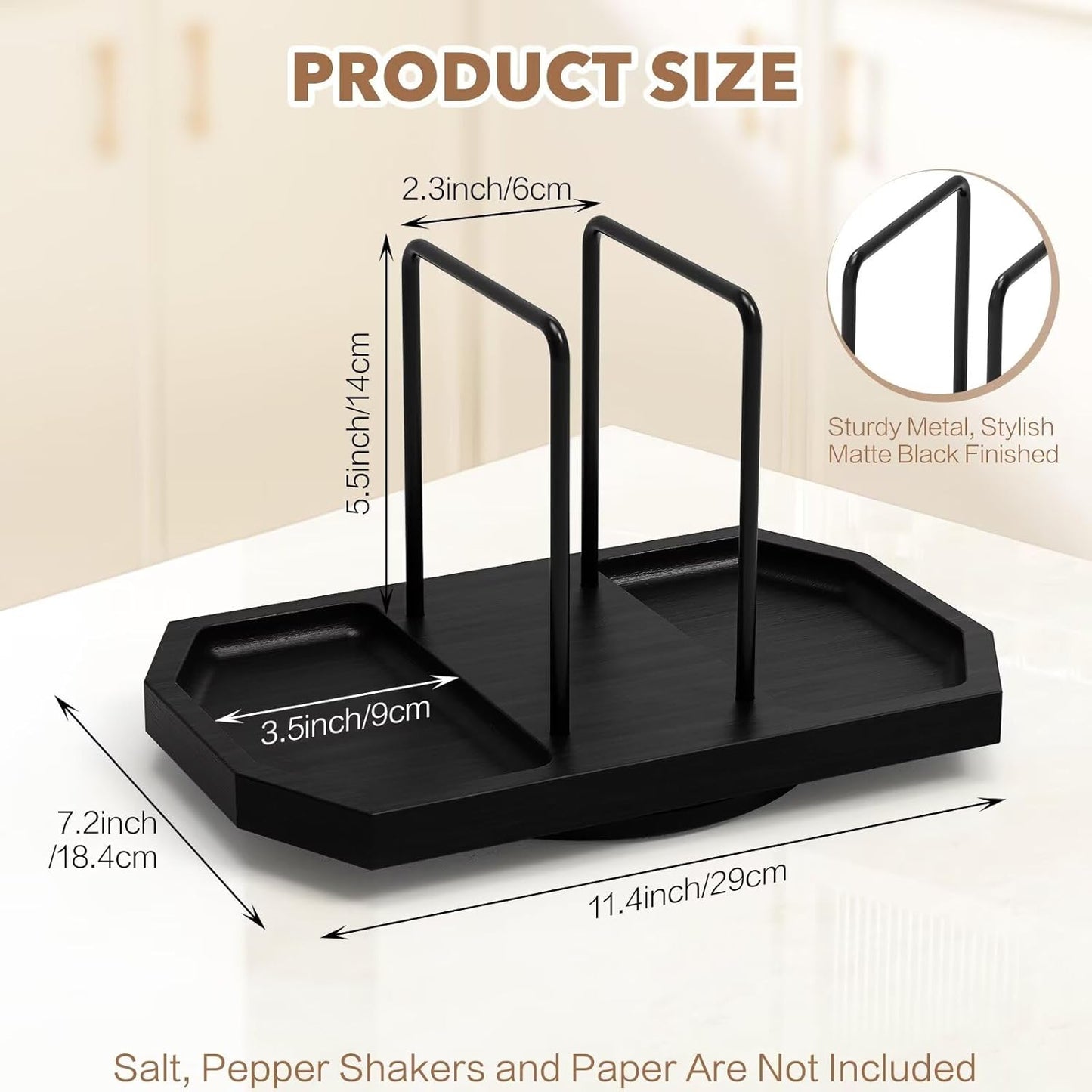 Napkin Holder for Table, 2 Pack Rotating Napkin Dispenser with Salt and Pepper Shakers Storage, Standing Paper Napkin Organizer for Kitchen Dining Table Decor (2, Black)