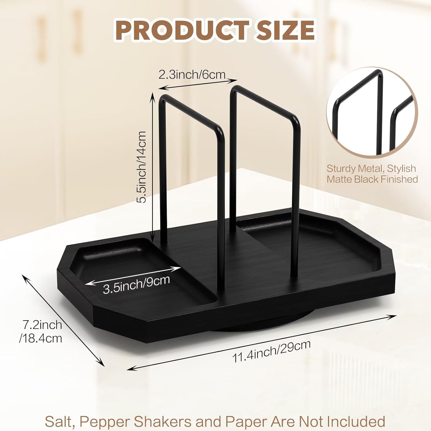 Napkin Holder for Table, 2 Pack Rotating Napkin Dispenser with Salt and Pepper Shakers Storage, Standing Paper Napkin Organizer for Kitchen Dining Table Decor (2, Black)